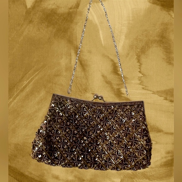 Beautiful Brownish/Gray Beaded Evening Bag - Picture 6 of 10